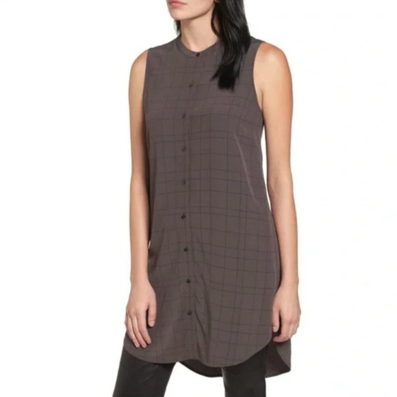 Eileen Fisher Tops - Eileen Fisher Twill Plaid Mandarin Collared Shirt Dress Womens Size Small